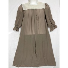 Vintage Taupe Sheer Maternity Midi Dress Collar DAMAGED Cottagecore Small