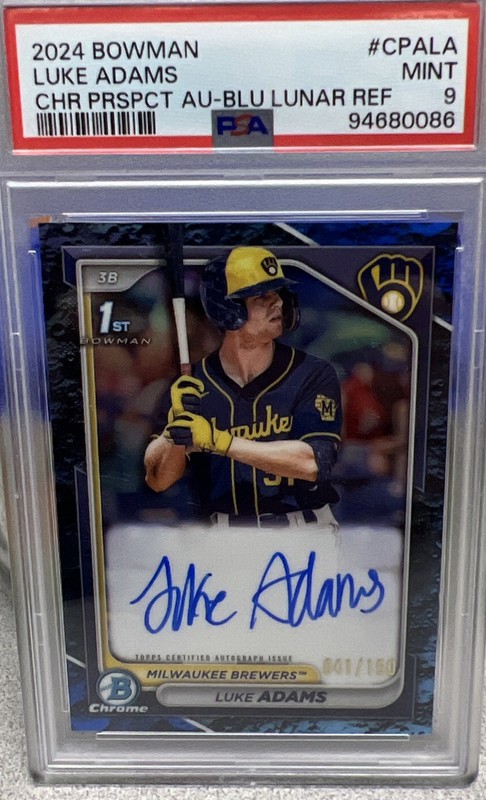 2024 Bowman Chrome Luke Adams Blue Lunar Auto #CPALA 41/150 PSA 9 Brewers