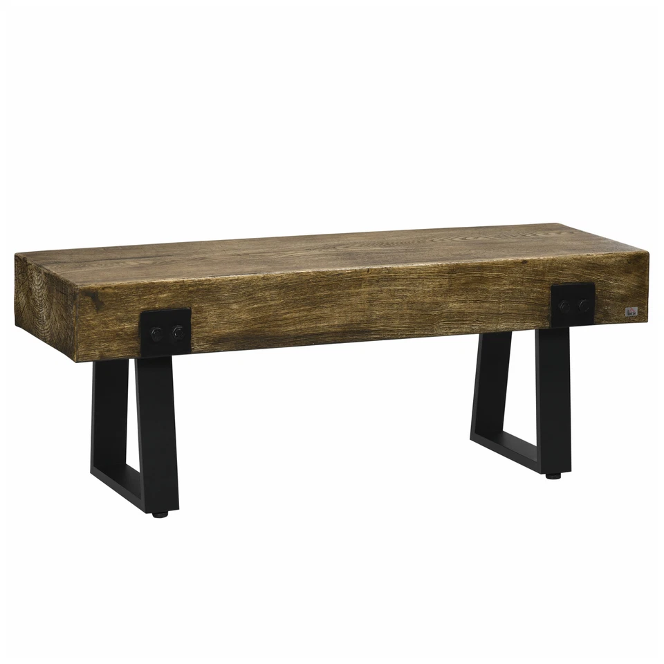 Garden Bench with Metal Legs, Rustic Wood Effect Concrete Dining Bench, Natural - Image 3 of 4