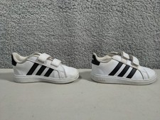 Adidas Grand Court 2.0 White Sneakers Black Stripes Kids Size 10K Hook Loop