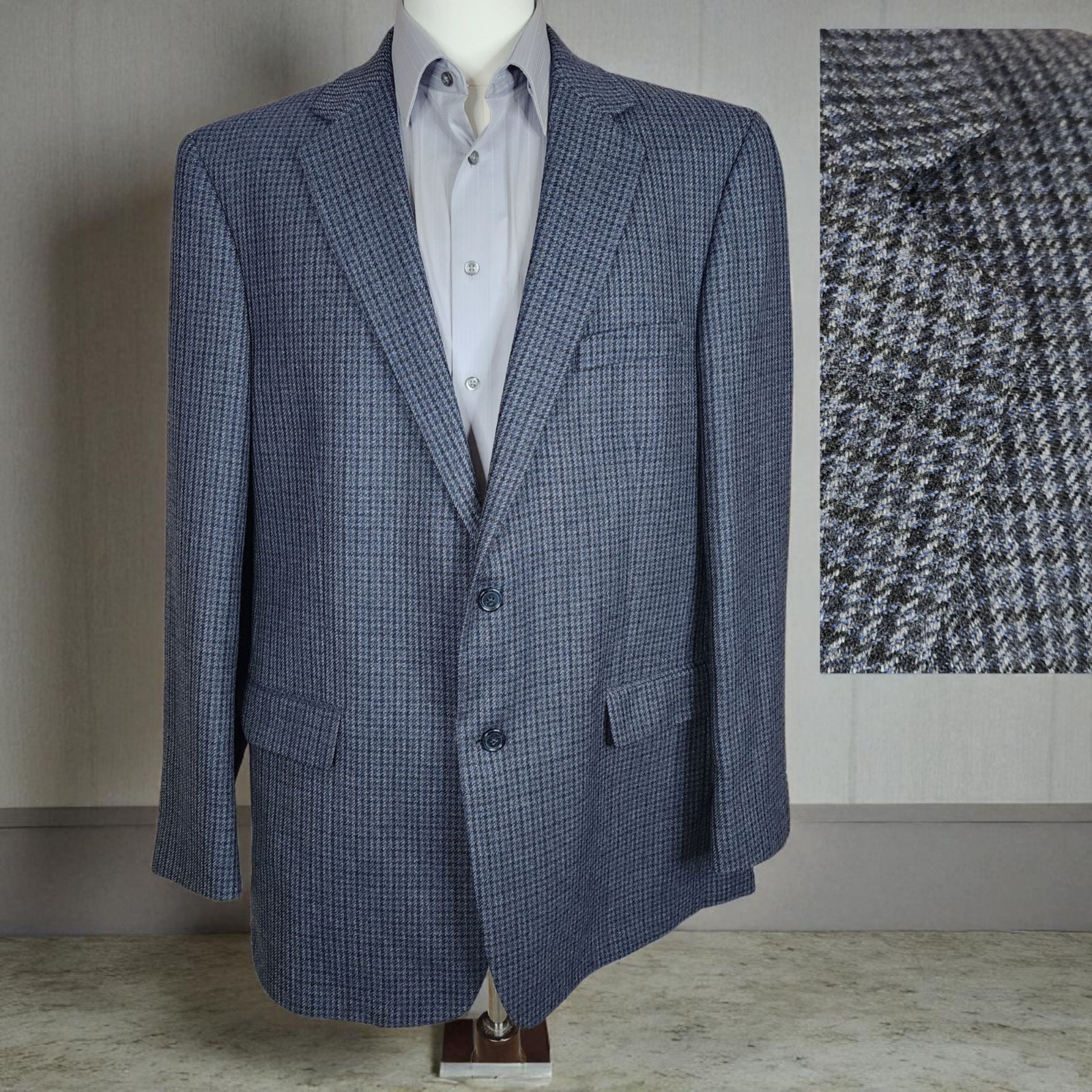 Stafford Mens 46L Dark Gray Houndstooth Wool Tweed Sport Coat Jacket