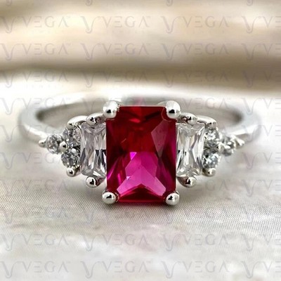Natürlicher rosa Saphir-Diamant-Verlobungsring 3,51 kt Smaragdschliff 14 kt W...