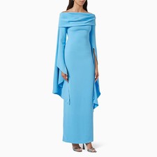 Elegant Women's Evening Blue Off the Shoulder Column Evening Gowns Long Sleeves