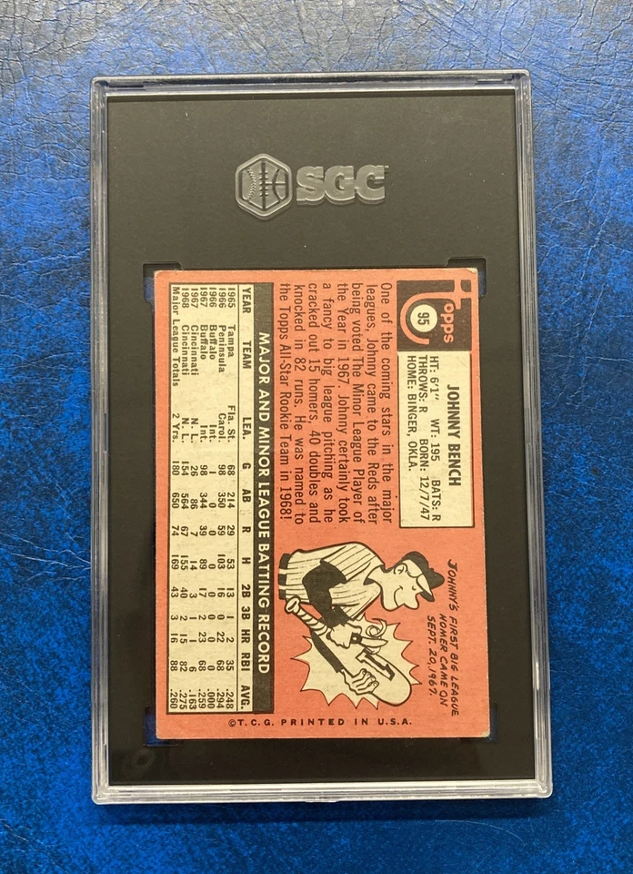 1969 Topps # 95 Johnny Bench SGC 3 (2nd Year Card). - Image 4 of 4
