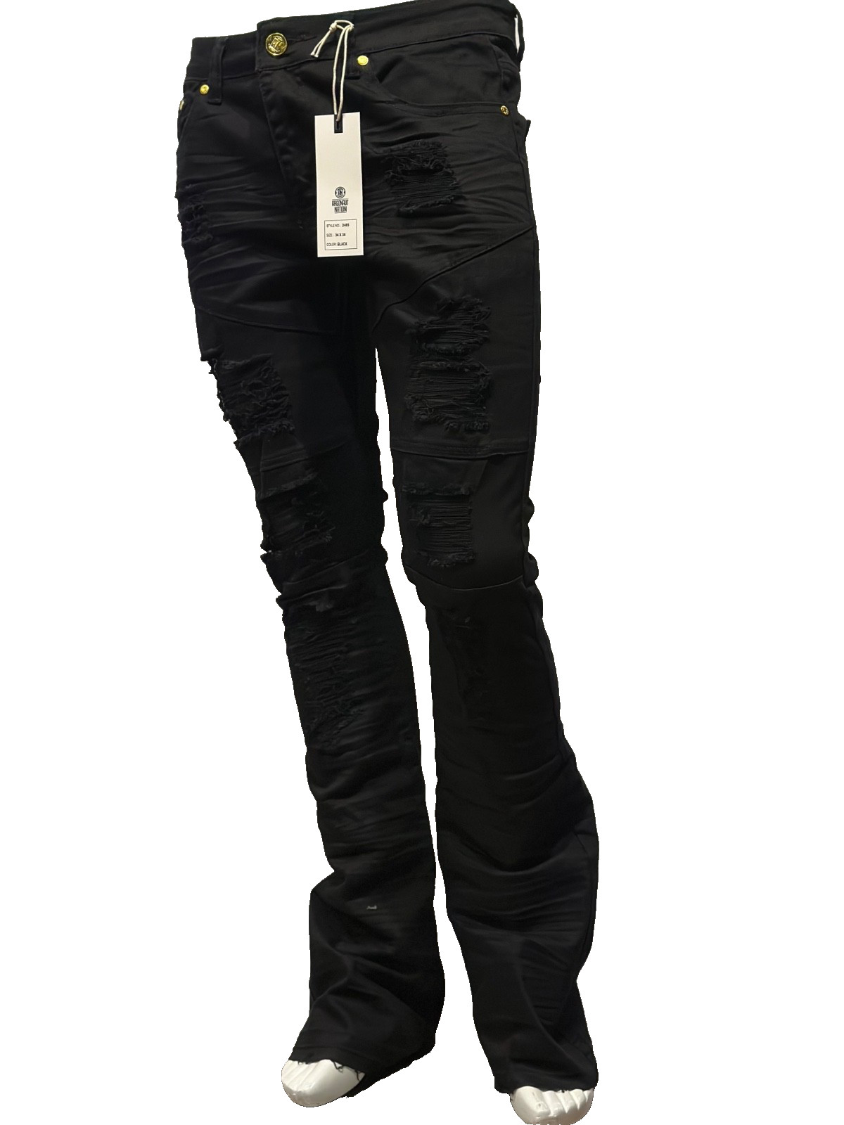 New! Argornaut Distressed Pocketed Stacked  Jeans w edge Jet Black Stacked Denim