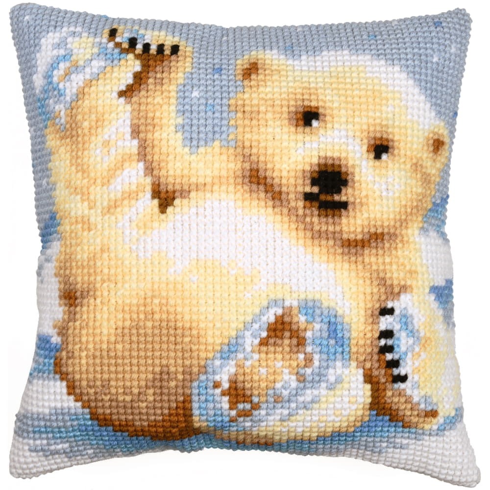 Vervaco stamped cross stitch kit cushion ""Little polar bear"", 40x40cm