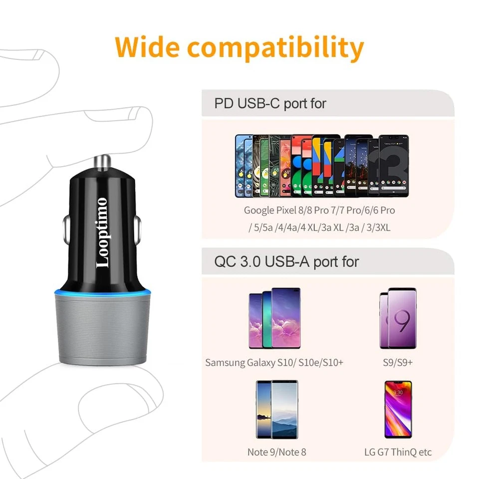 Cargador de coche rápido USB C para Google Pixel 10/10 Pro/10 Pro XL/10 Pro plegable/9/9a/... Foto 3 de 4