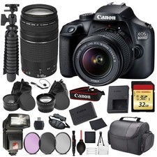 Canon EOS Rebel 4000D Digital SLR Camera EF-S 18-55mm EF 75-300mm Black Acc
