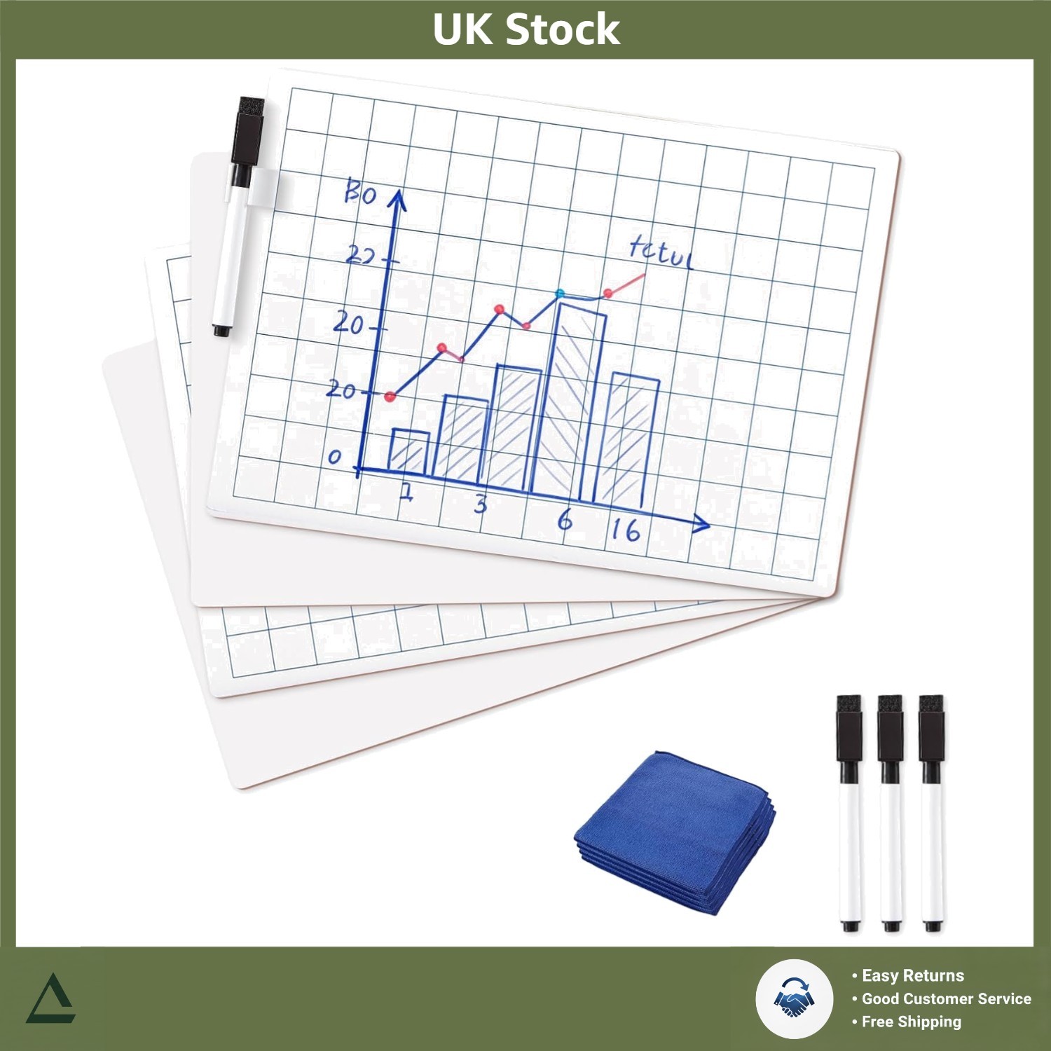 Versatile A4 Double-Sided Dry Erase Whiteboards 4 Pack with Markers Pens