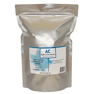 Copper Sulfate Pentahydrate - 25.2 Cu - 5 Pounds - Easy to Dissolve - Powder