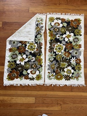 Vintage Exclusives By E E German Floral Bath Towel Fringe Pair 20x40 Cotton USA