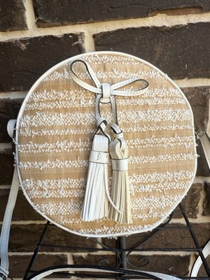 NWOT Patricia Nash Ebbe Woven Straw Sibari Canteen Crossbody white natural