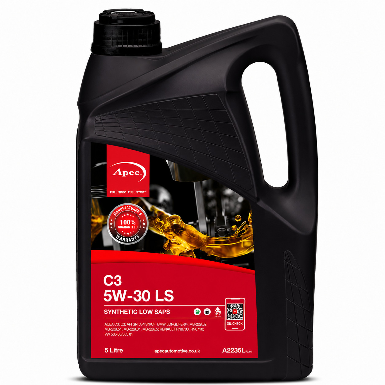 APEC C3 5W-30 LS Fully Synthetic Engine Oil 5L | ACEA C3 BMW LL-04 MB-229.52