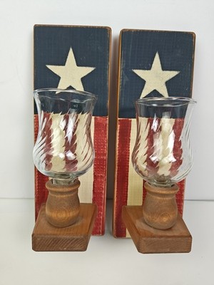 2 Americana 4th of July Patriotic Rustic Wood Distressed Farmhouse Candle Decor