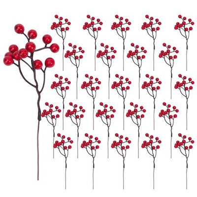 24pack Artificial Berry Stems, Burgundy Red Berry Picks Holly Berries Branche...