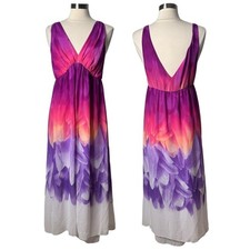 Natori Watercolor Sleevless Long Layered V-Neck Maxi DressWomen's Large