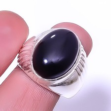 Black Onyx - Brazil Designer 925 Sterling Silver Unisex Ring s.9 R6-14