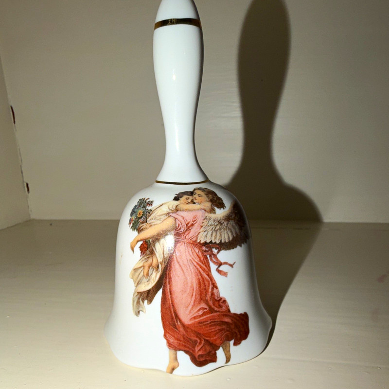 Porcelain Bell White with Pink & Brown Angel Design Decorative Bell