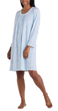 Miss Elaine AQUA/PAISLEY Women S Lace-Trim Shirred Nightgown US Large