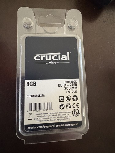 Crucial 8GB DDR4 2400MHz SODIMM PC4-19200 1.2V 1Rx8 Laptop Memory CT8G4SFS824A
