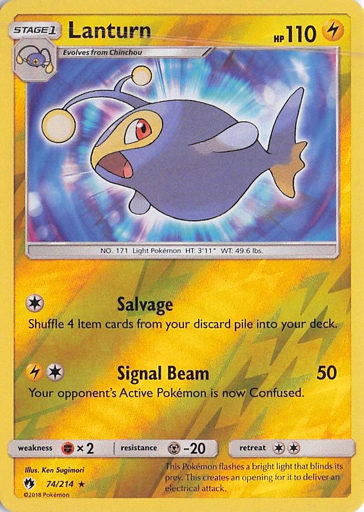 ✨Lanturn 74/214 - Reverse Holo - SM - Lost Thunder - NM
