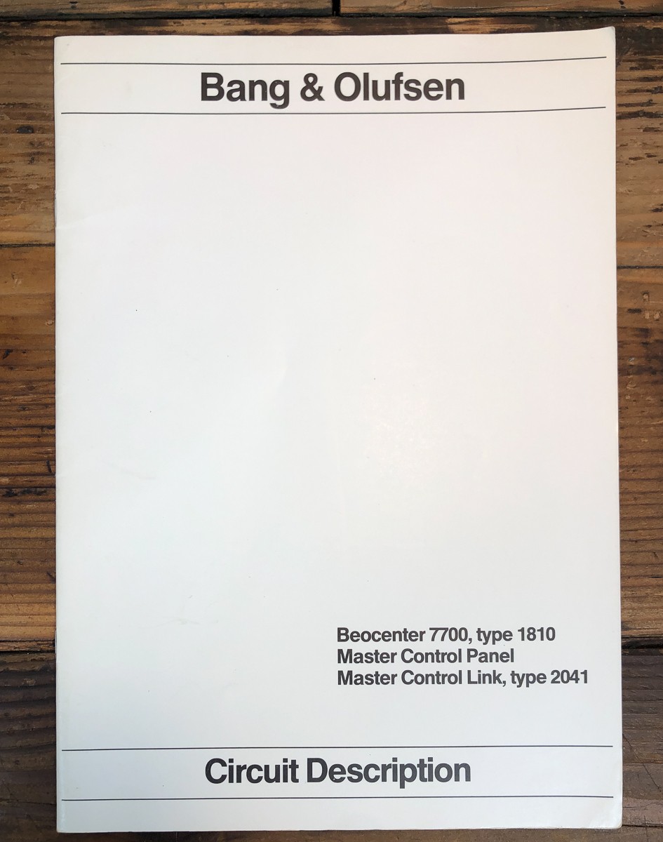 B&O Bang Olufsen Beocenter 7700 Type 1810  Circuit Description Manual *Original*