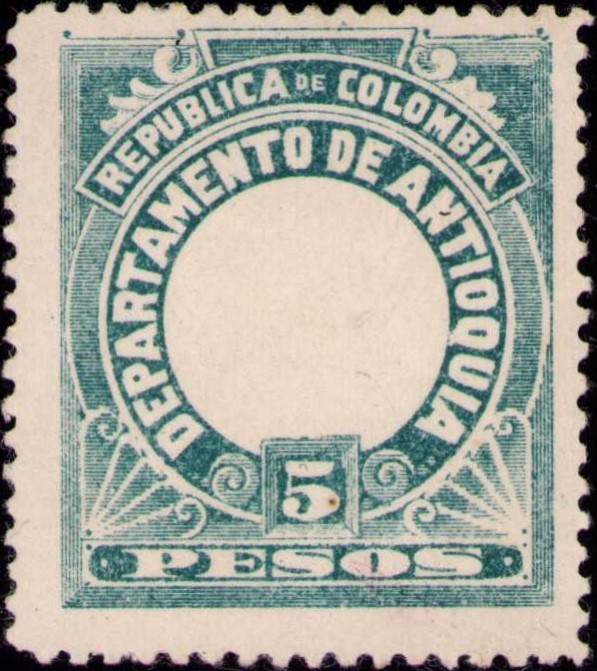 COLOMBIA - ANTIOQUIA - 5p CENTER OMITTED - PROOF 1 - 1896 RRRR