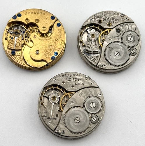 Elgin 3 pc. Lot Antique Mechanical Pocket Watch Movements NON-WORKING