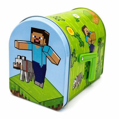 Minecraft Tin Mailbox Storage Box Steve Creeper Kids Room Decor Green