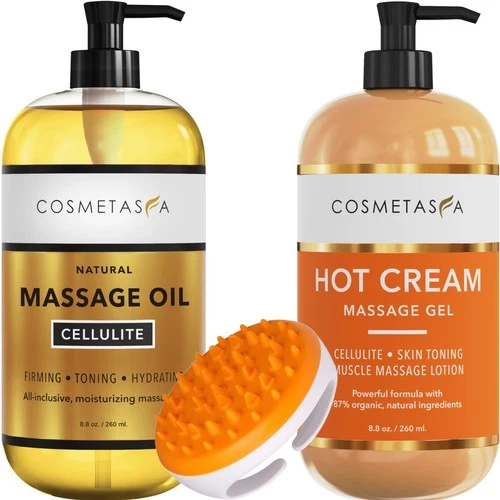 Anti Cellulite Massage Oil & Hot Cream Massage Gel 8.8 oz W Cellulite Massager