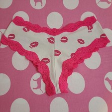 Rare VTG VS PINK Graphic Cotton Lace Trim XLR Cheekiest Hipster Panty Size Sm