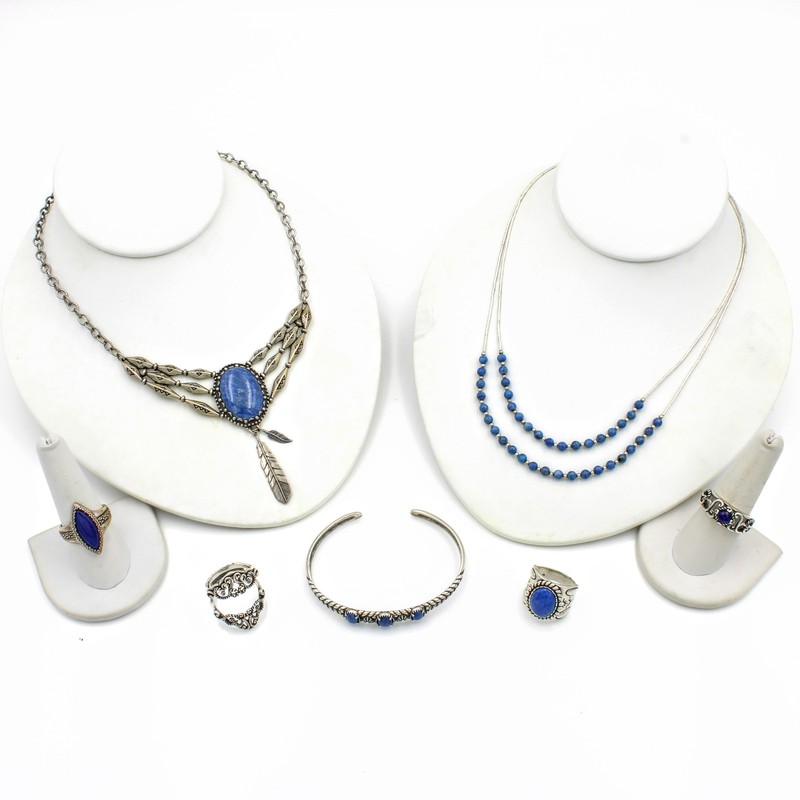 Carolyn Pollack Relios Sterling Lapis Lazuli Necklace Ring Cuff Lot of 7#S5608-1