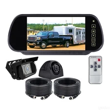7" Mirror Monitor Front+Rear View Backup Camera Night Vision System for RV Truck