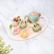 15Pcs Wooden Tea Set for Little Girls Afternoon Tea Pretend Toy with paaie