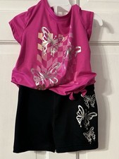 Jumping Beans Active Girls 2 Piece- Black Shorts Pink Shirt w/ Butterflies 4T