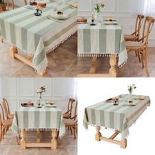 Elegant Dining Tablecloth with Border Decorated Pattern Cotton Fabric