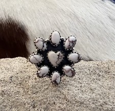 Wild Horse Jasper Navajo Cluster Ring w Heart Center Adjustable Ring 9.1 Grams