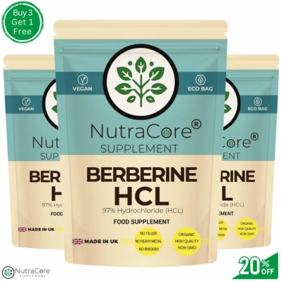 NUTRA CORE Berberin 600mg Kapseln (97%HCL) - Herzgesundheit, Gewichtsverlust & Blutzucker Gesundheit