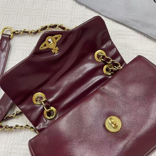 Vivienne Westwood Shoulder Bag Burgundy Red Leather Orb Logo Luxury Women's - Picture 7 of 12