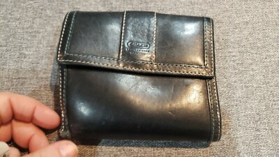 Vintage Coach Black Leather Wallet Bifold lots of card space | eBay