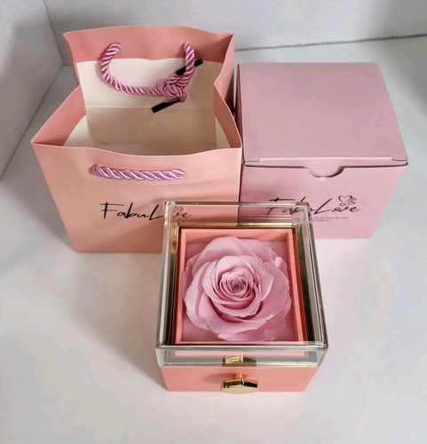 Fabulove Square Eternal Pink Rose Jewelry Box Gift Bag Wedding Valentine's Day - Picture 2 of 16