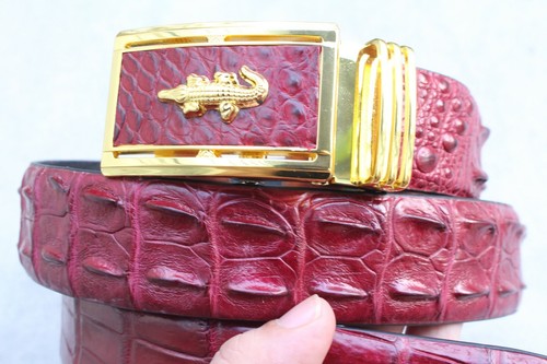 No Jointed - Burgundy Alligator Crocodile Print Leather MEN'S Belt-W1.5" - Picture 4 of 5