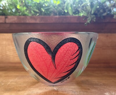 KOSTA BODA Ulrica Hydman-Vallien ガラスボウル Mid Century Modern Ulrica Hydman Vallien Kosta Boda Hearts Bowl
