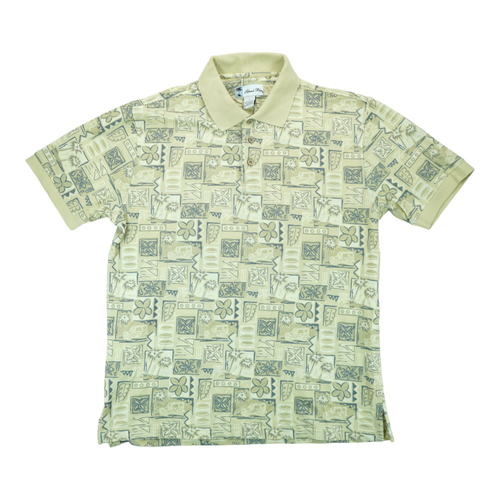 Island Blue Herren Poloshirt Large Green Palm Hawaiian Golf Freizeit