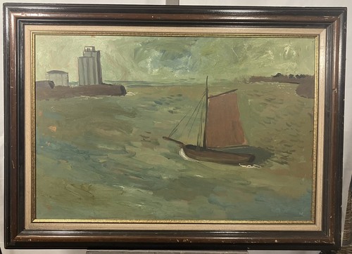 Martin Emond (1895-1965) Segelboot auf See Marine Großformat 58 x 90 cm Fauvismus