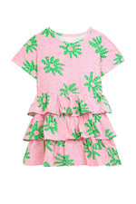 Women's Dress - Pink Green Printed Dress - Mini Dress - Medium - Jersey Cotton
