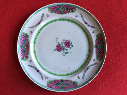 Large Antique 18th c. Chinese Export Porcelain Plate Famille Rose 1800 - Picture 2 of 10