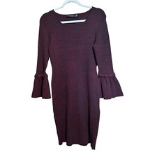 Nina Leonard Sweater Dress Womens Medium Multicolor Marled Bell Sleeves Stretch