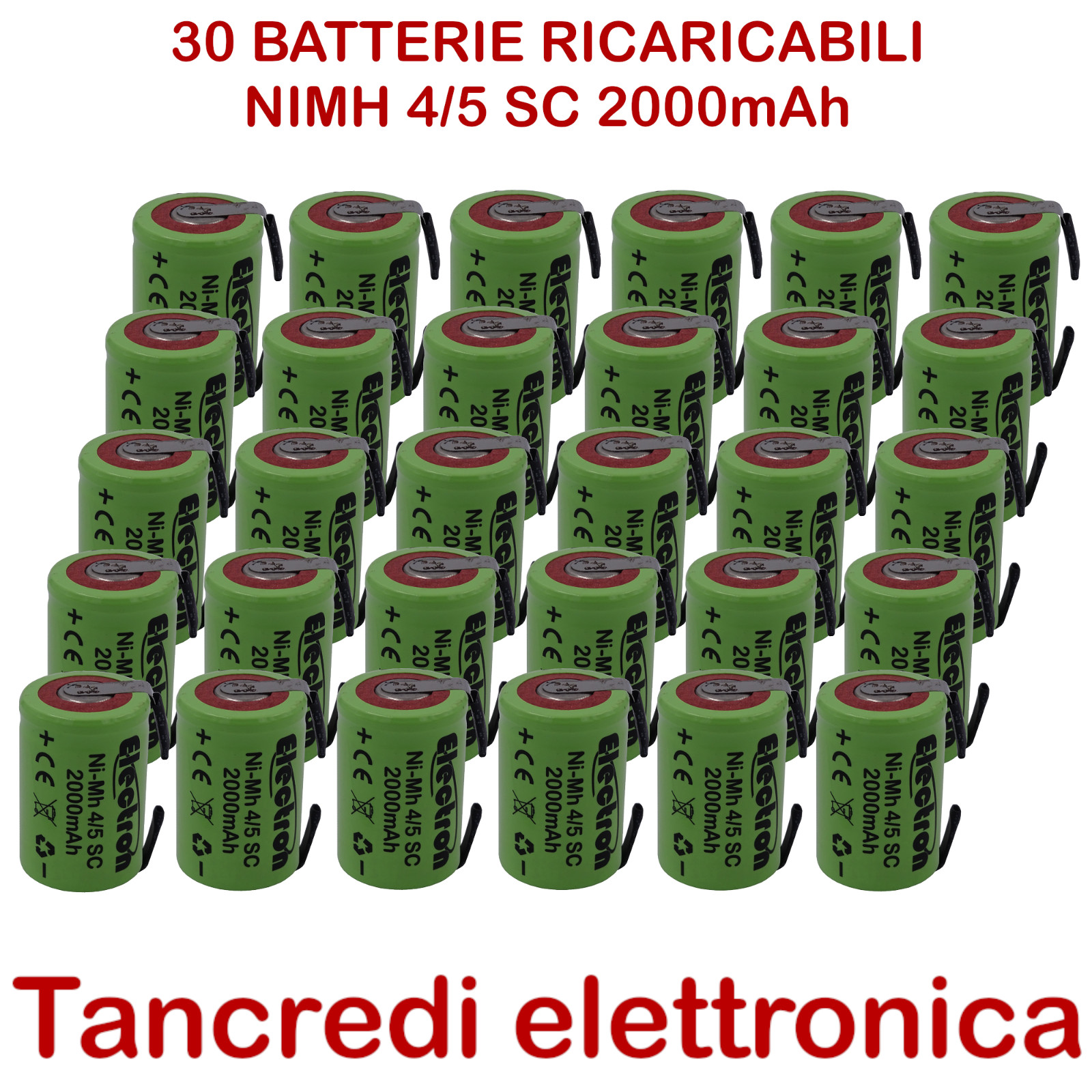 30x Batteria 4/5SC Ni-MH 1.2V 2000mAh a Saldare - Rigenerazione Pacchi Pila