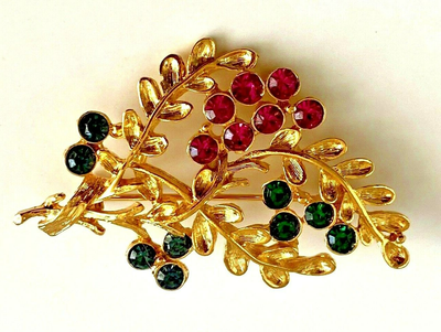 Broche Fantaisie Dorée Avec Strass Multicolores - 4 Cm, Occasion Bon état
